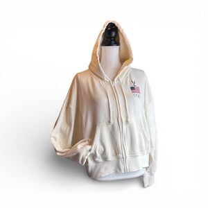 Vintage Looney Tunes x Team USA Olympic Zip Up Hoodie Cream Unisex XXL Bugs Flag